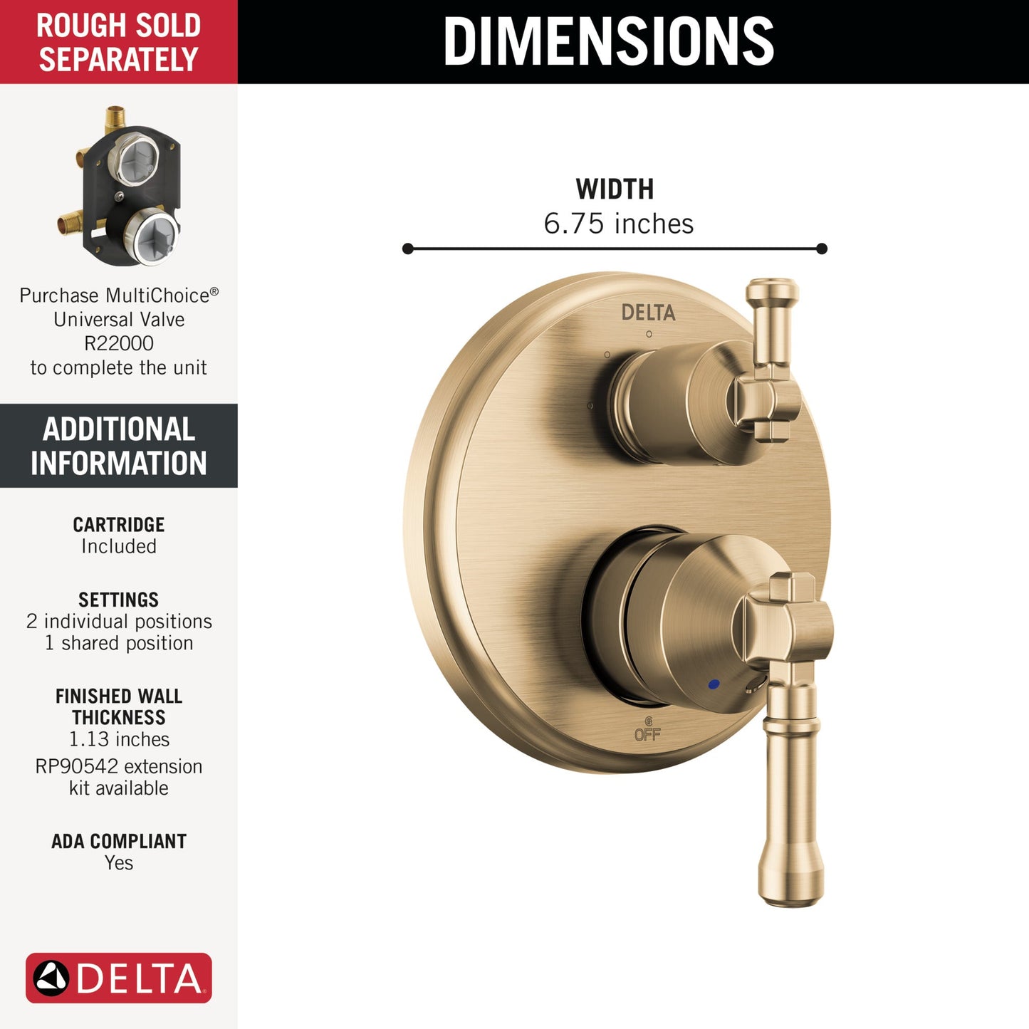 Delta Broderick T24884 14 Series Integrated Diverter Trim 3-Setting