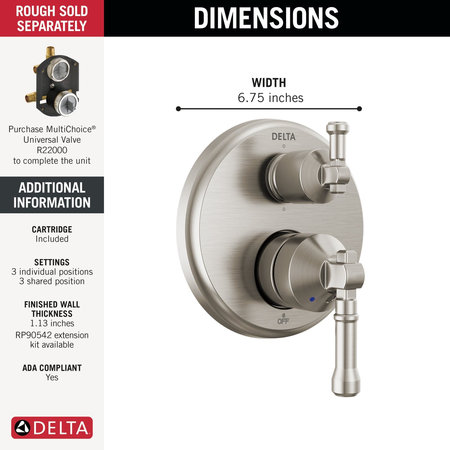 Delta Broderick T24984 14 Series Integrated Diverter Trim 6-Setting