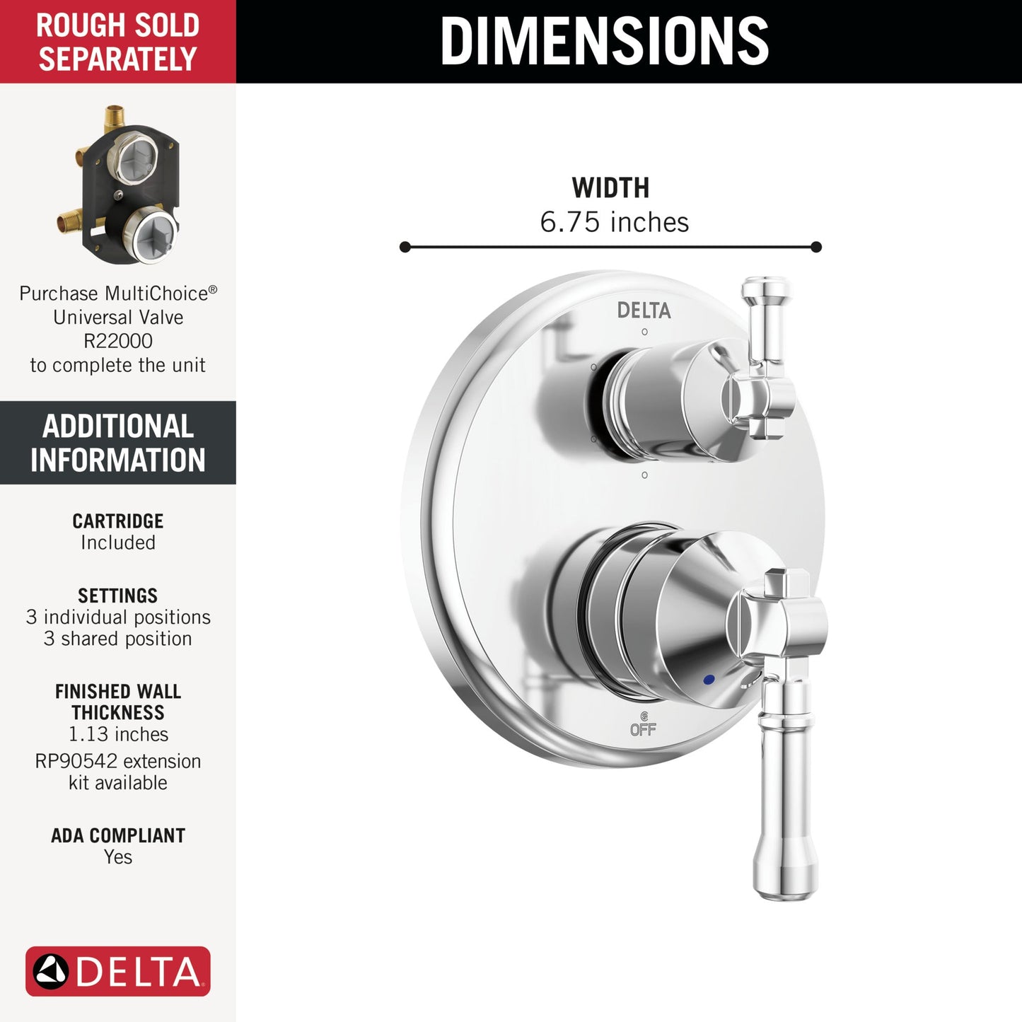 Delta Broderick T24984 14 Series Integrated Diverter Trim 6-Setting