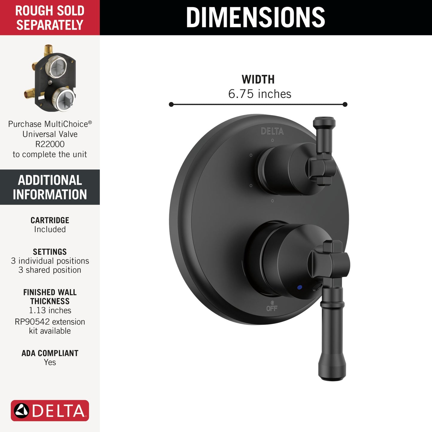 Delta Broderick T24984 14 Series Integrated Diverter Trim 6-Setting