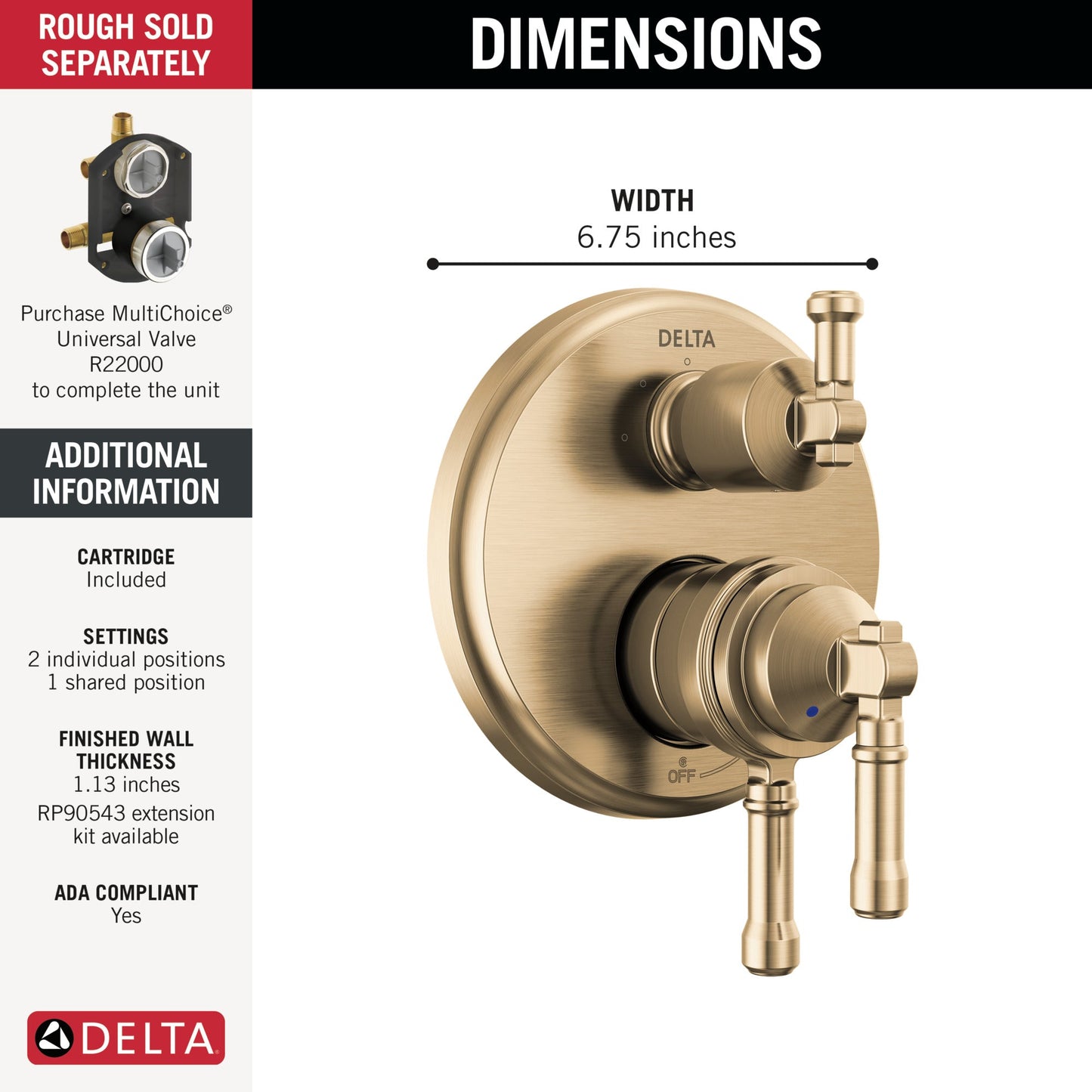 Delta Broderick T27884 17 Series Integrated Diverter Trim 3-Setting