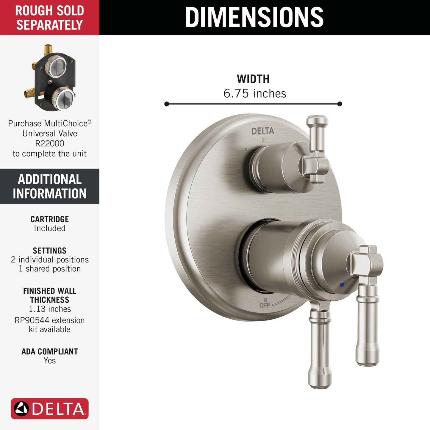 Delta Broderick T27T884 17T Series Integrated Diverter Trim 3-Setting