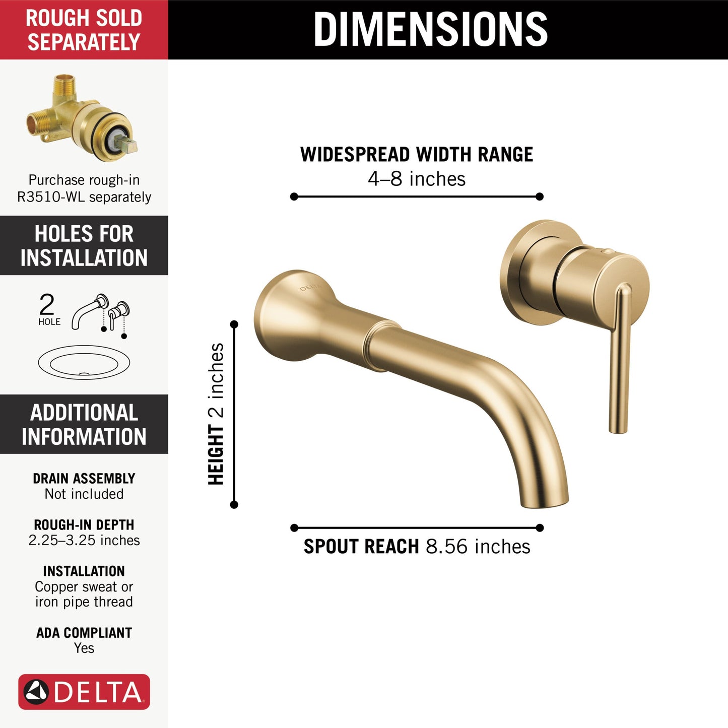 Delta Trinsic T3559LF Single Handle Wall Mount Bathroom Faucet Trim