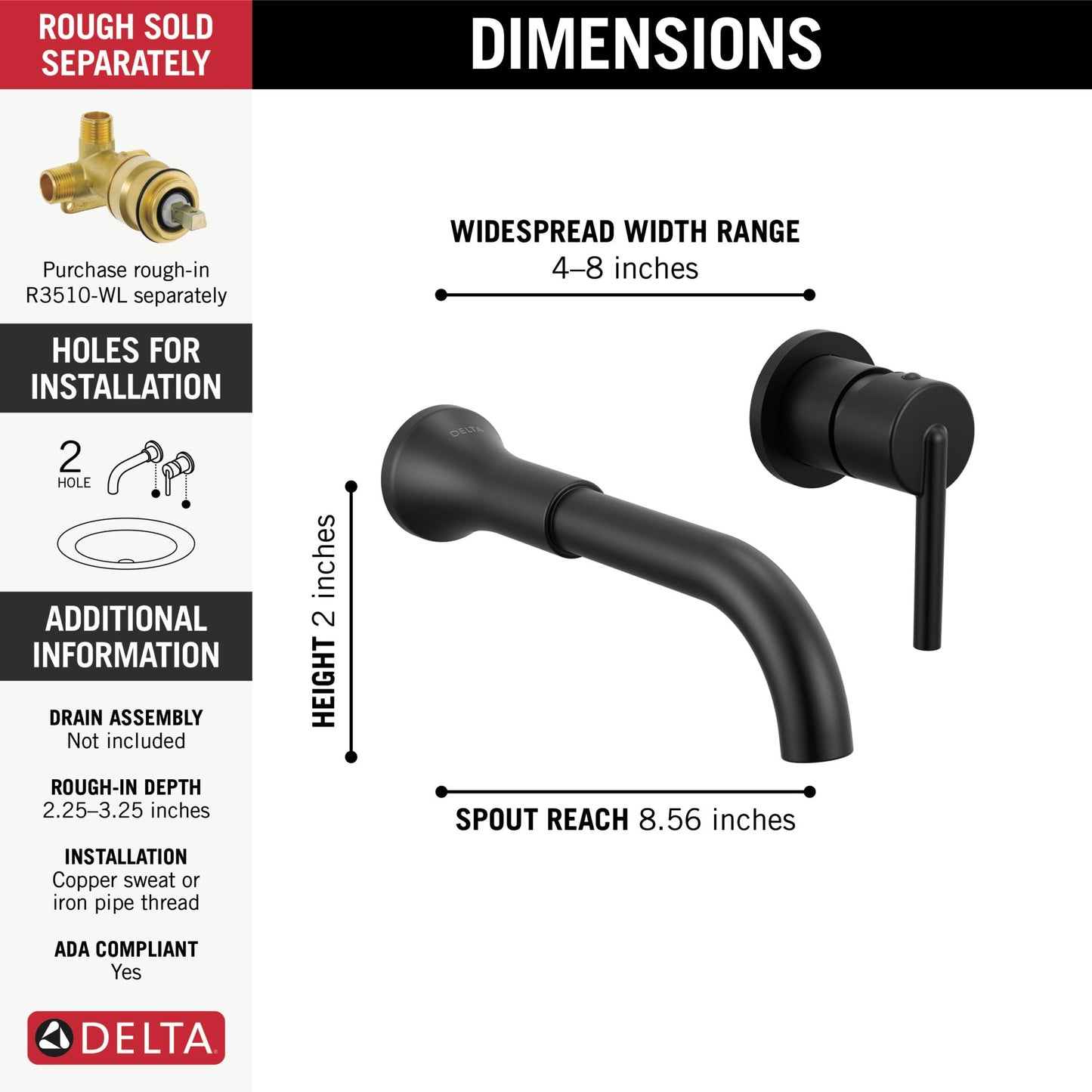 Delta Trinsic T3559LF Single Handle Wall Mount Bathroom Faucet Trim