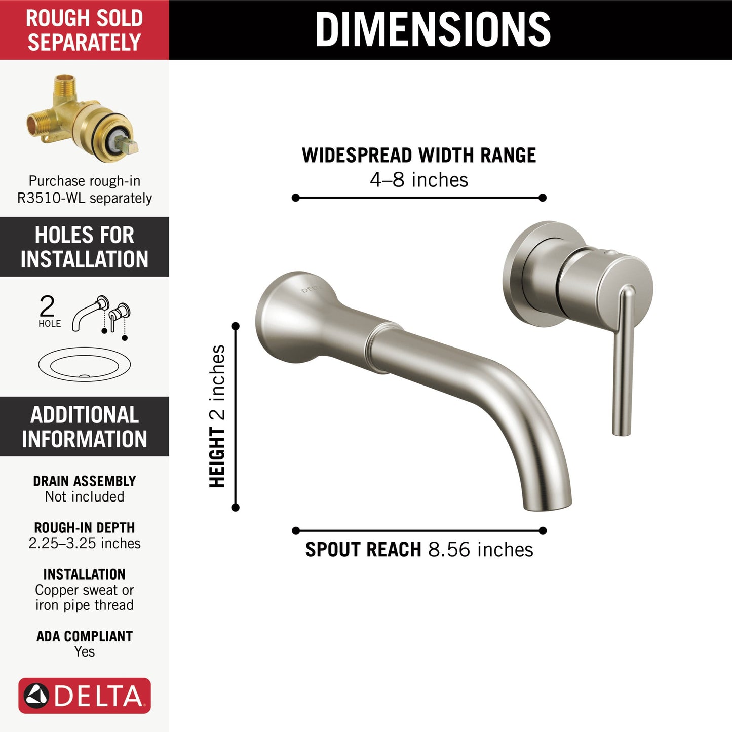 Delta Trinsic T3559LF Single Handle Wall Mount Bathroom Faucet Trim