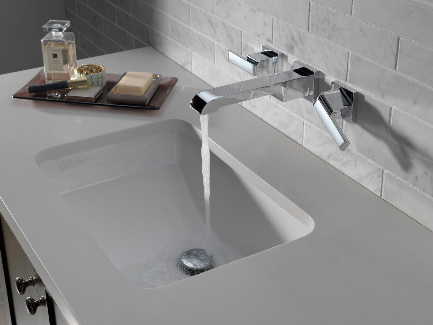 Delta Ara T3567LF Two Handle Wall Mount Bathroom Faucet Trim