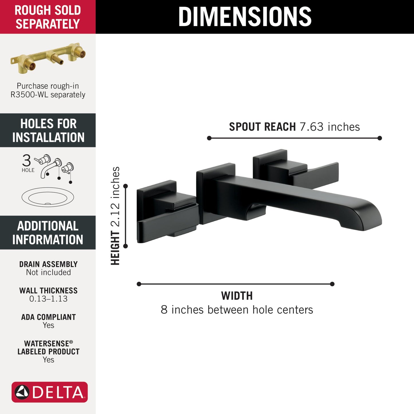 Delta Ara T3567LF Two Handle Wall Mount Bathroom Faucet Trim