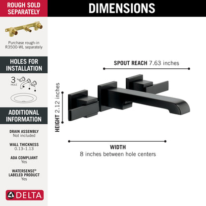 Delta Ara T3567LF Two Handle Wall Mount Bathroom Faucet Trim