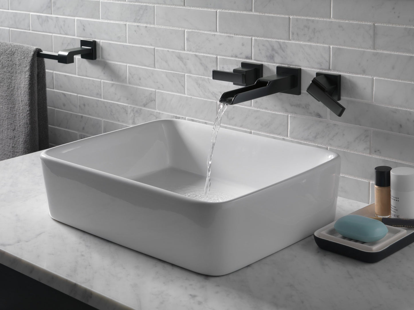 Delta Ara:T3568LF Two Handle Wall Mount Channel Bathroom Faucet Trim
