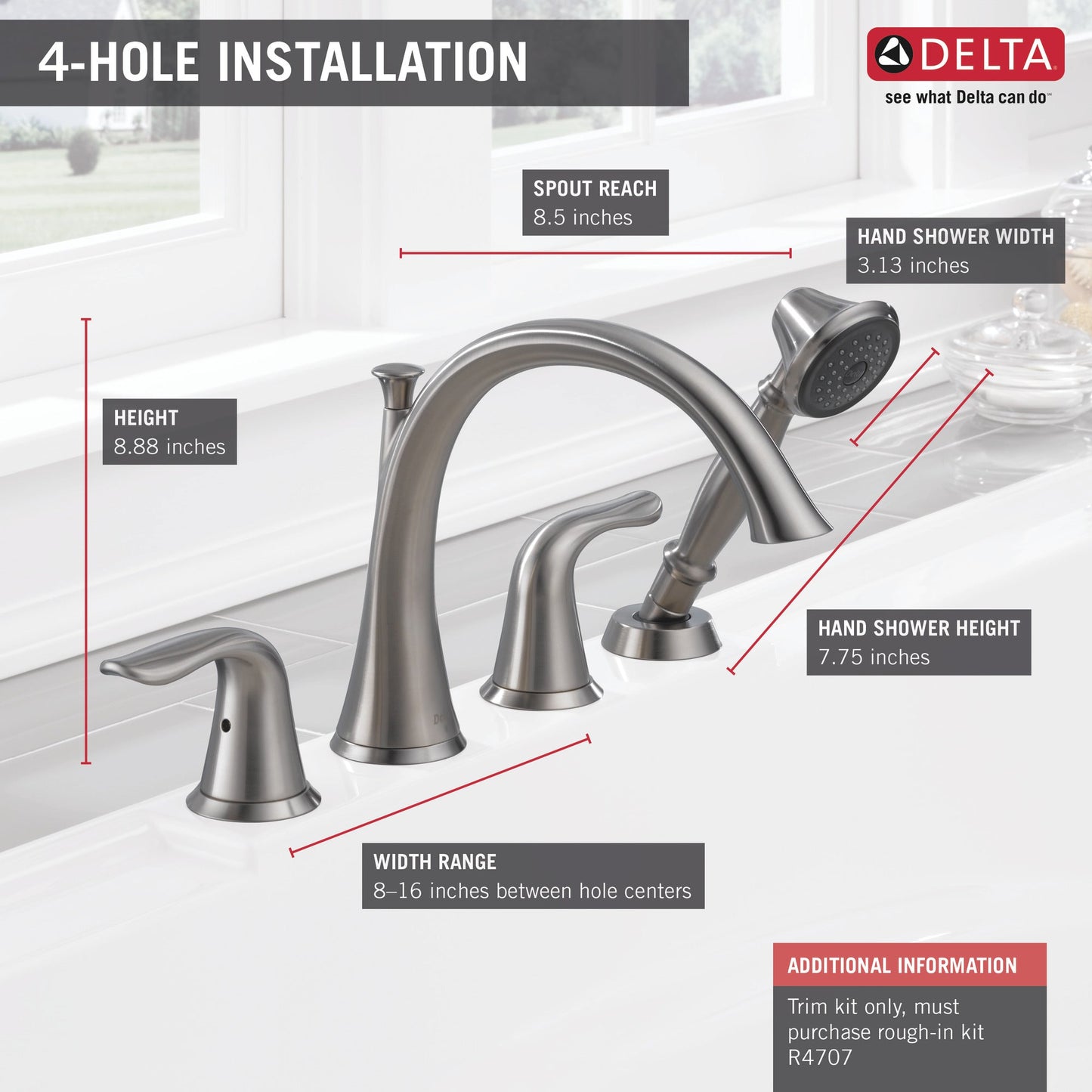 Delta Lahara T4738 Roman Tub with Handshower Trim