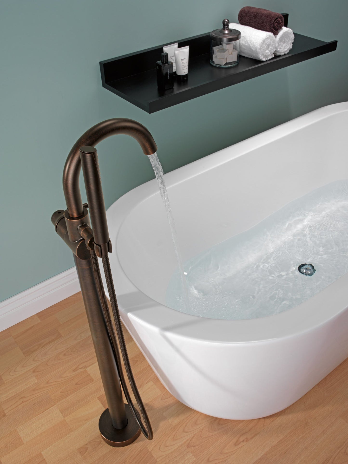 Delta Trinsic T4759 Single Handle Floor Mount Tub Filler Trim with Hand Shower