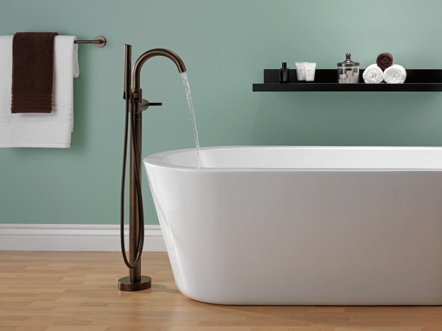 Delta Trinsic T4759 Single Handle Floor Mount Tub Filler Trim with Hand Shower