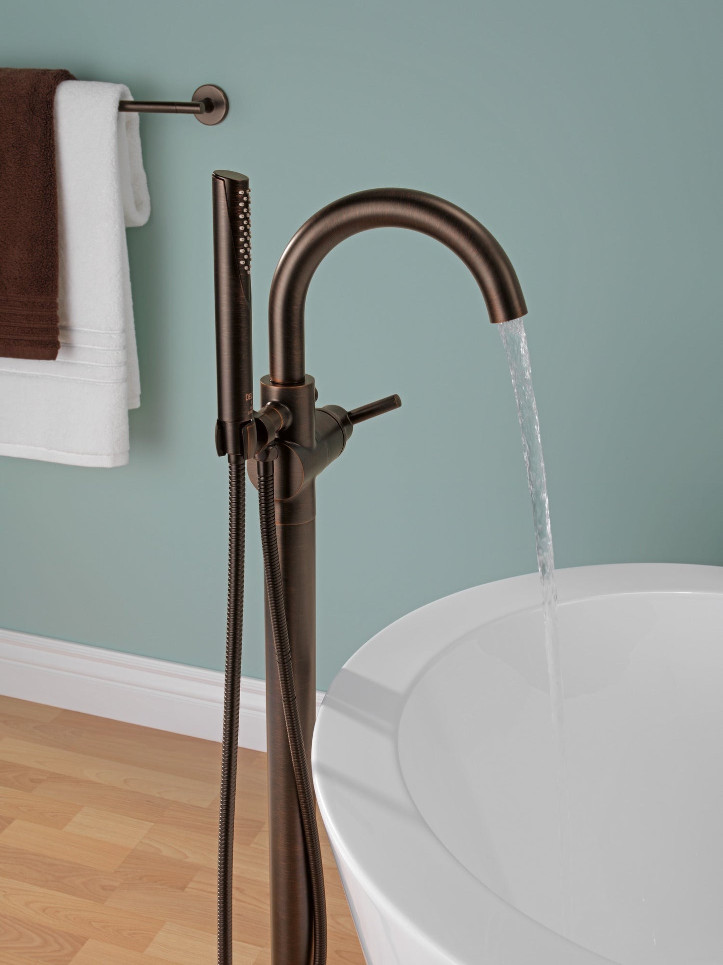 Delta Trinsic T4759 Single Handle Floor Mount Tub Filler Trim with Hand Shower