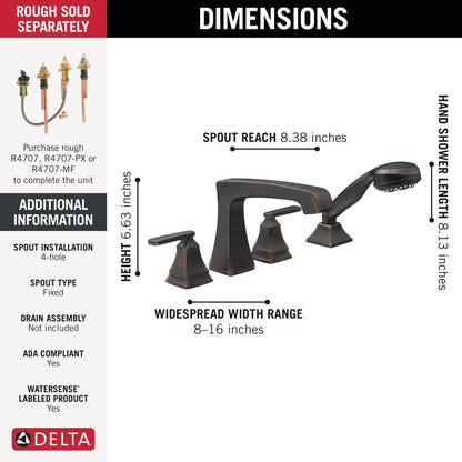 Delta Ashlyn T4764 Roman Tub with Hand Shower Trim