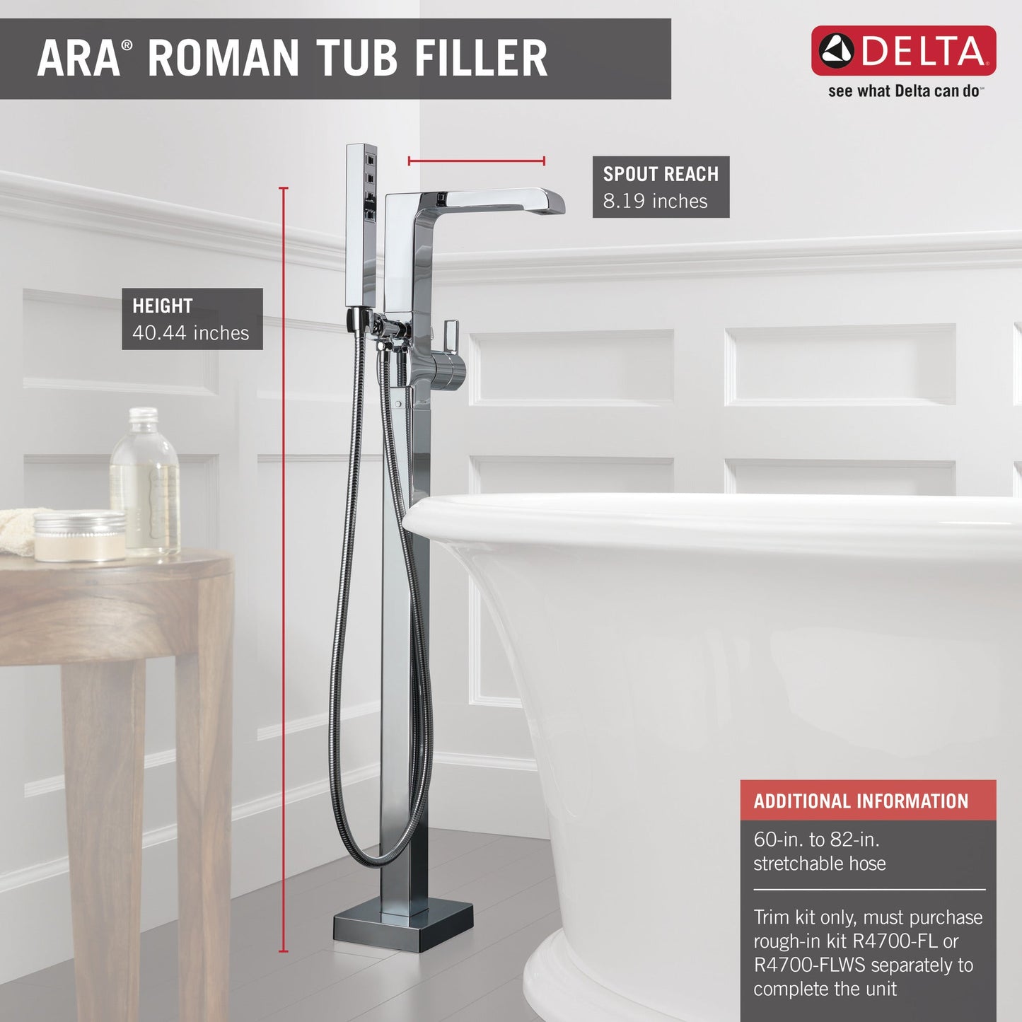 Delta Ara T4767 Single Handle Floor Mount Tub Filler Trim with Hand Shower