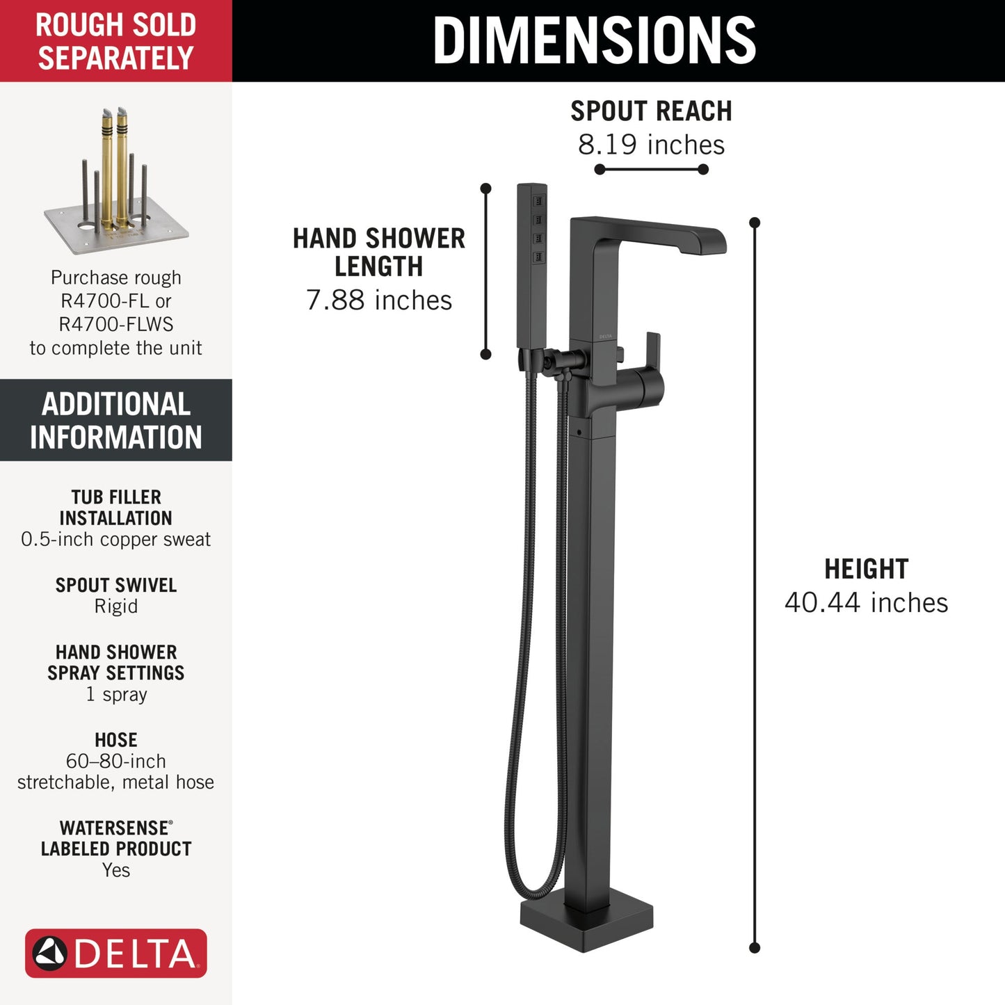 Delta Ara T4767 Single Handle Floor Mount Tub Filler Trim with Hand Shower