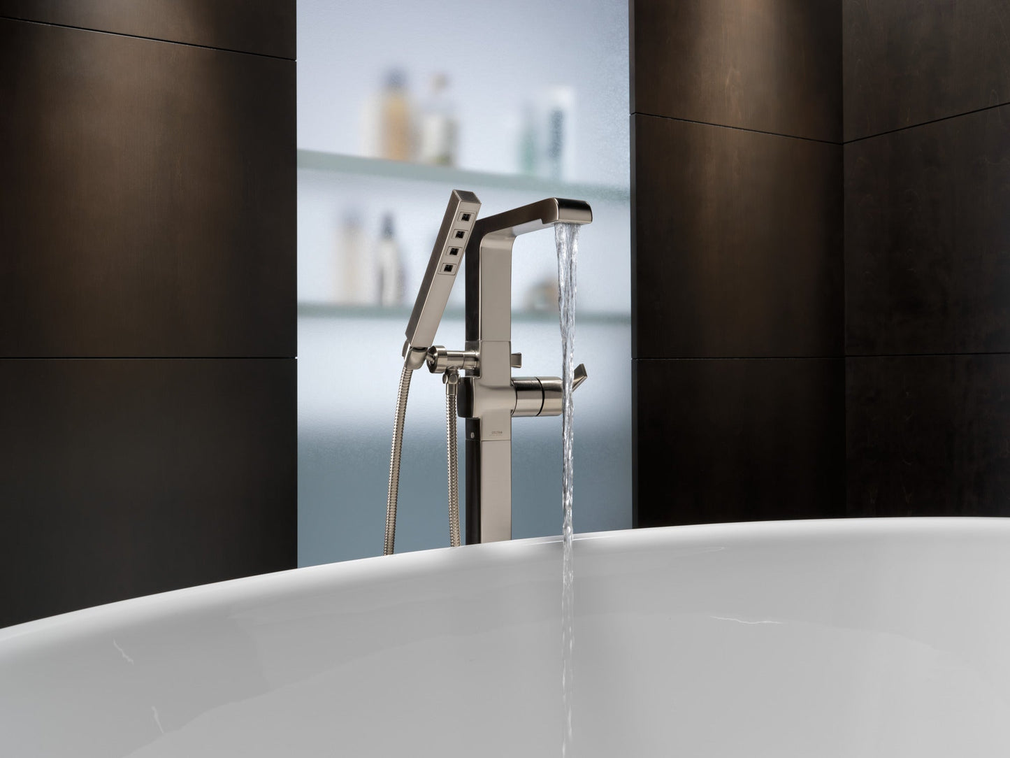 Delta Ara T4767 Single Handle Floor Mount Tub Filler Trim with Hand Shower