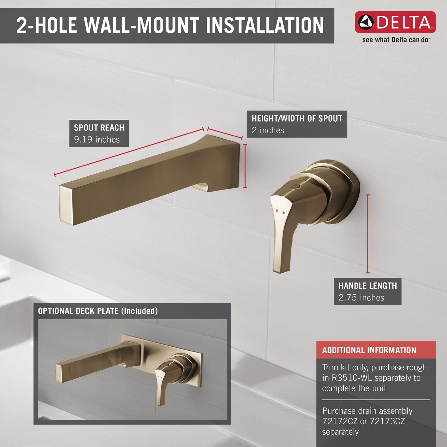 Delta Zura T574LF Single Handle Wall Mount Bathroom Faucet Trim