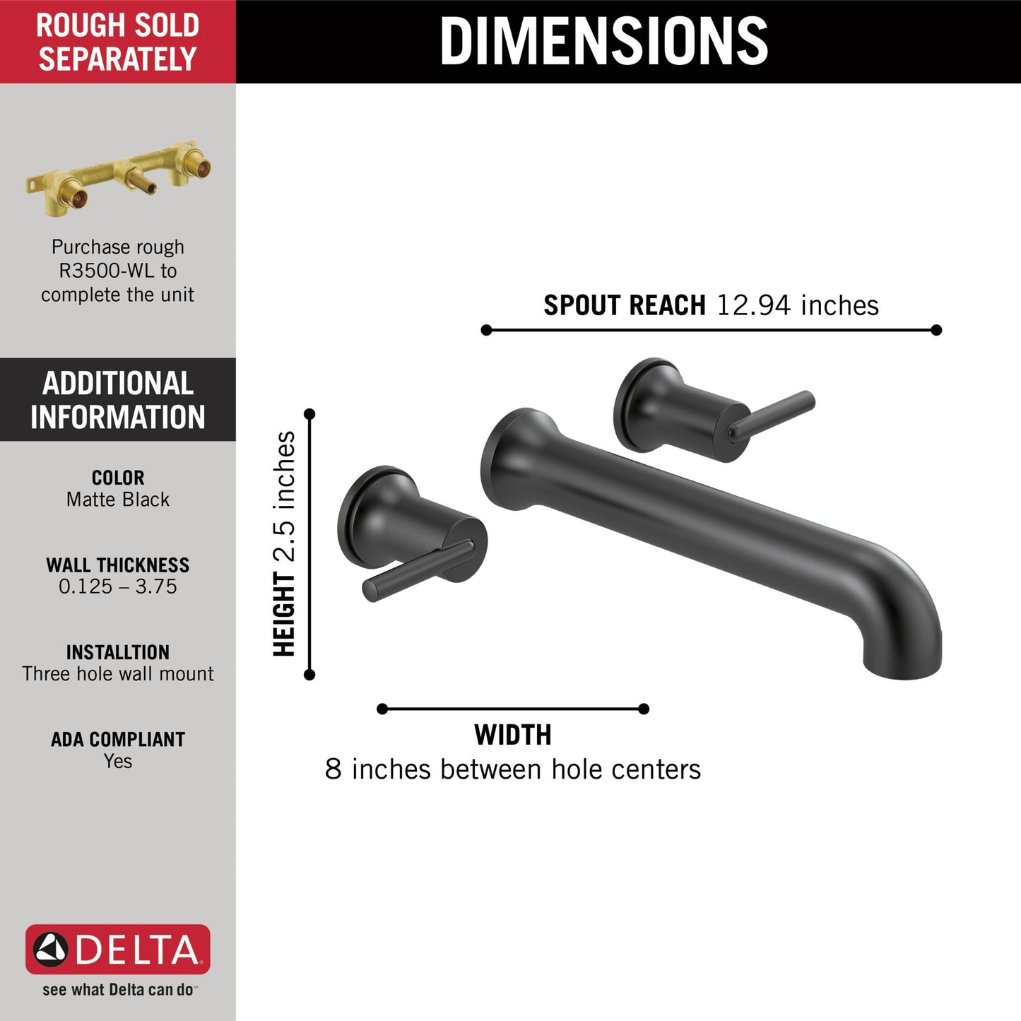 Delta Trinsic T5759 Wall Mounted Tub Filler