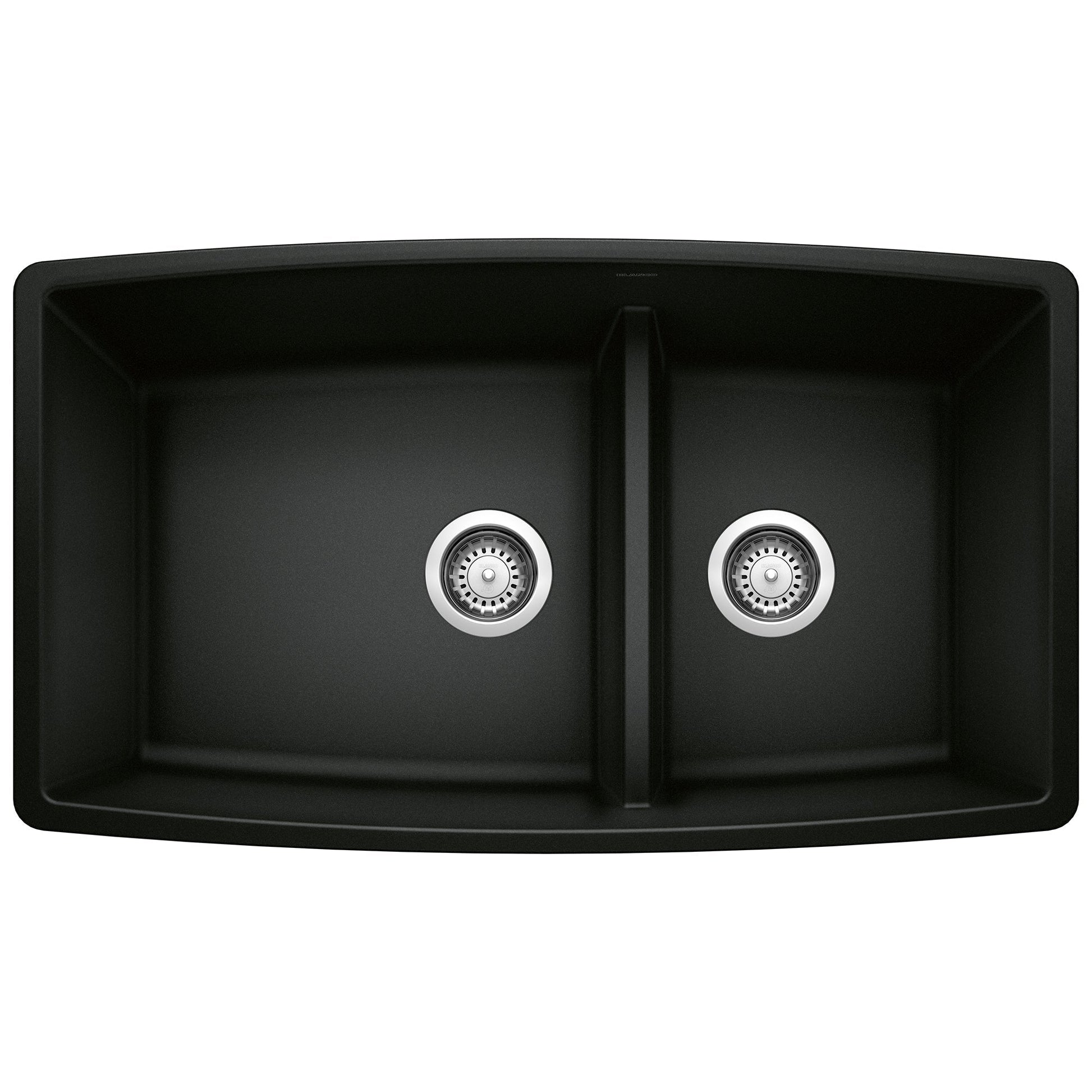 BLANCO 442939 Performa 1-3/4 Double Bowl Kitchen Sink with Low Divide - Coal Black