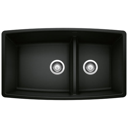 BLANCO 442939 Performa 1-3/4 Double Bowl Kitchen Sink with Low Divide - Coal Black