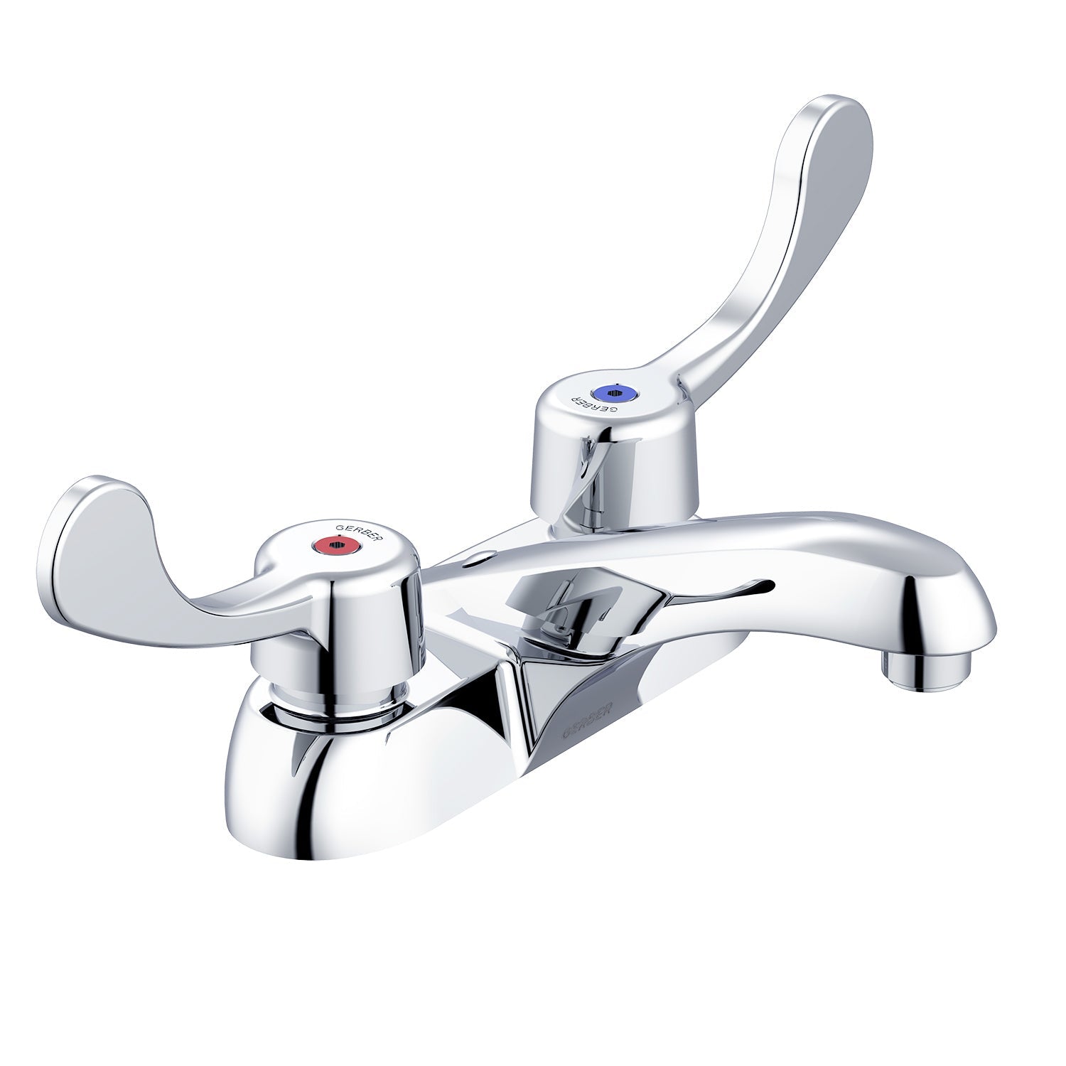 Gerber GC044541 Commercial 2H Centerset Lavatory Faucet w/ Wrist Blade Handles & Less Drain 0.5gpm Chrome - Chrome