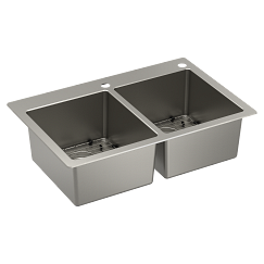 Moen 33"X22"  Steel 18 Gauge Double Bowl Dual Mount Sink