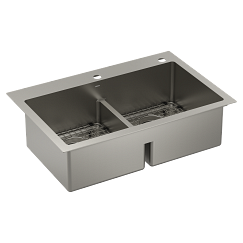 Moen 33"X22"  Steel 18 Gauge Double Bowl Dual Mount Sink
