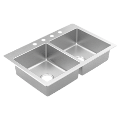 Moen 33"X22"  Steel 20 Gauge Double Bowl Drop In Sink