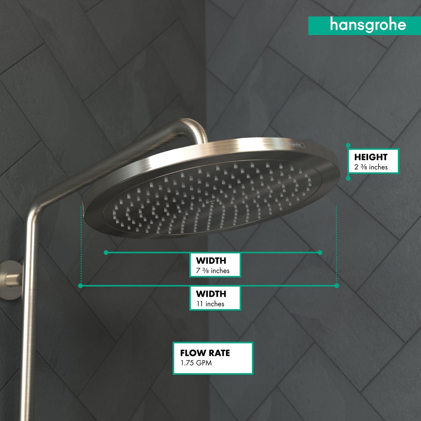 Hansgrohe 26217001 Croma 1.8 GPM Single Function Rain Shower Head with Quick Clean and Eco Right Technologies in Chrome