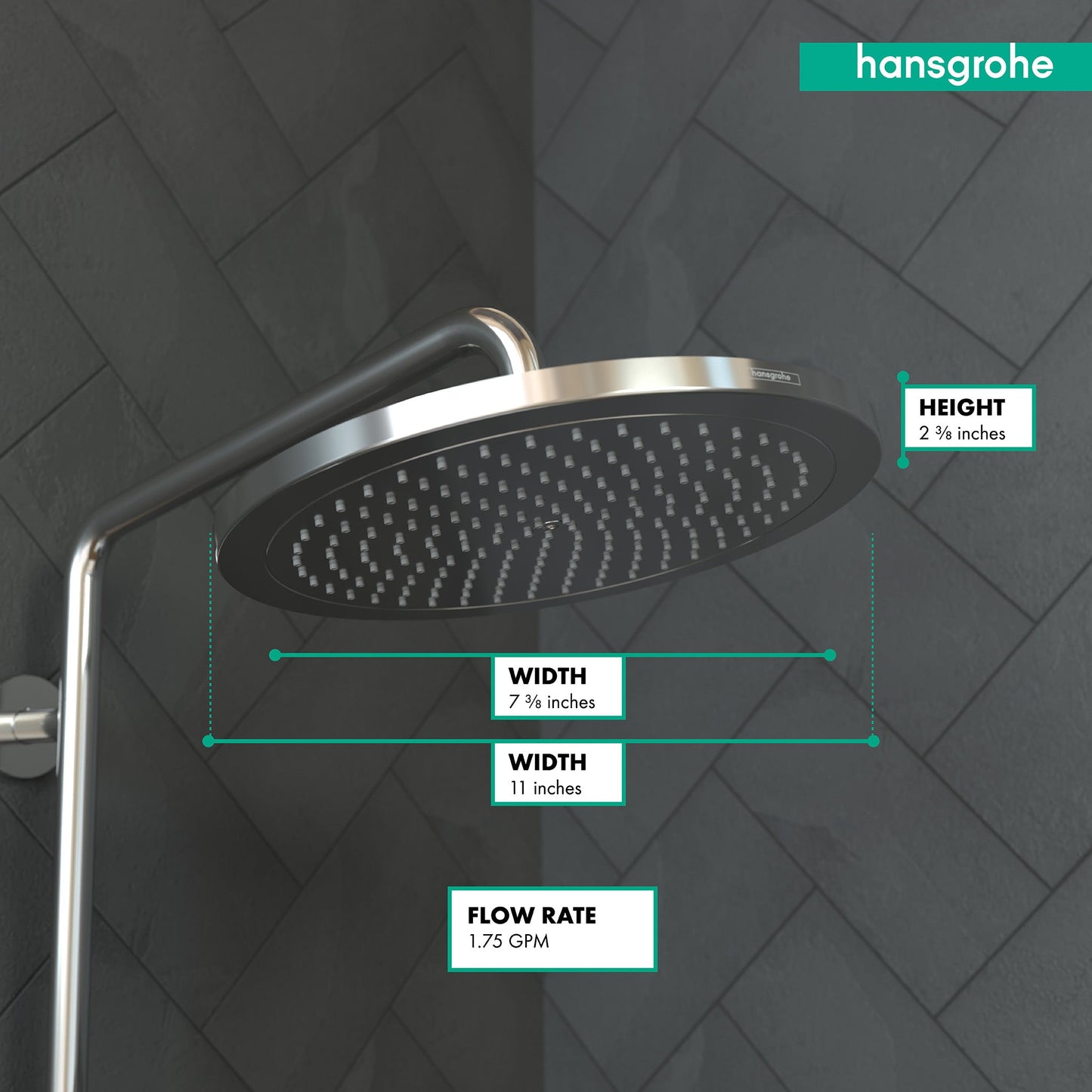 Hansgrohe 26217001 Croma 1.8 GPM Single Function Rain Shower Head with Quick Clean and Eco Right Technologies in Chrome
