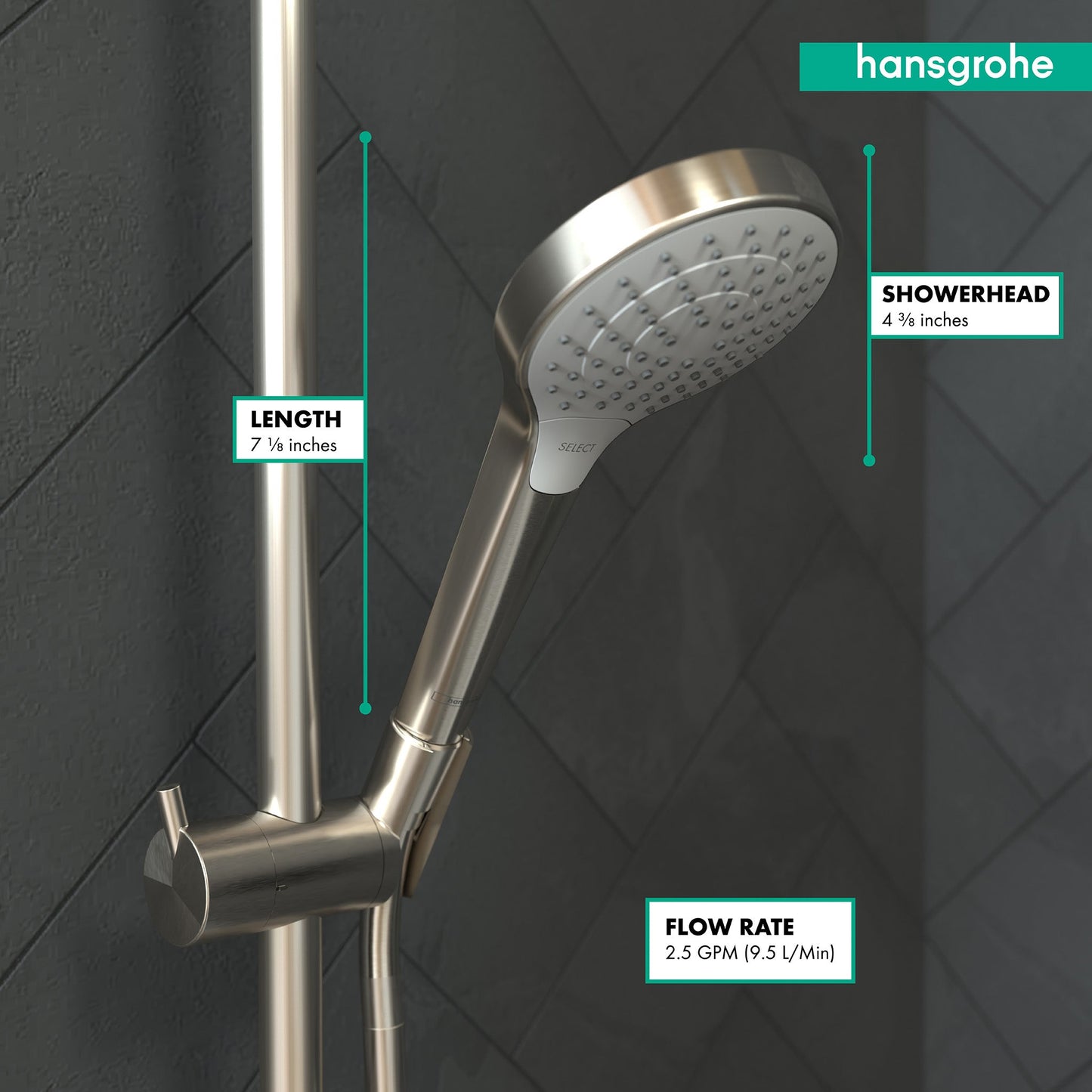 Hansgrohe 26803401 Croma Select S 2.5 GPM Vario-Function Handshower with Select and Quick Clean Technologies in Chrome/White