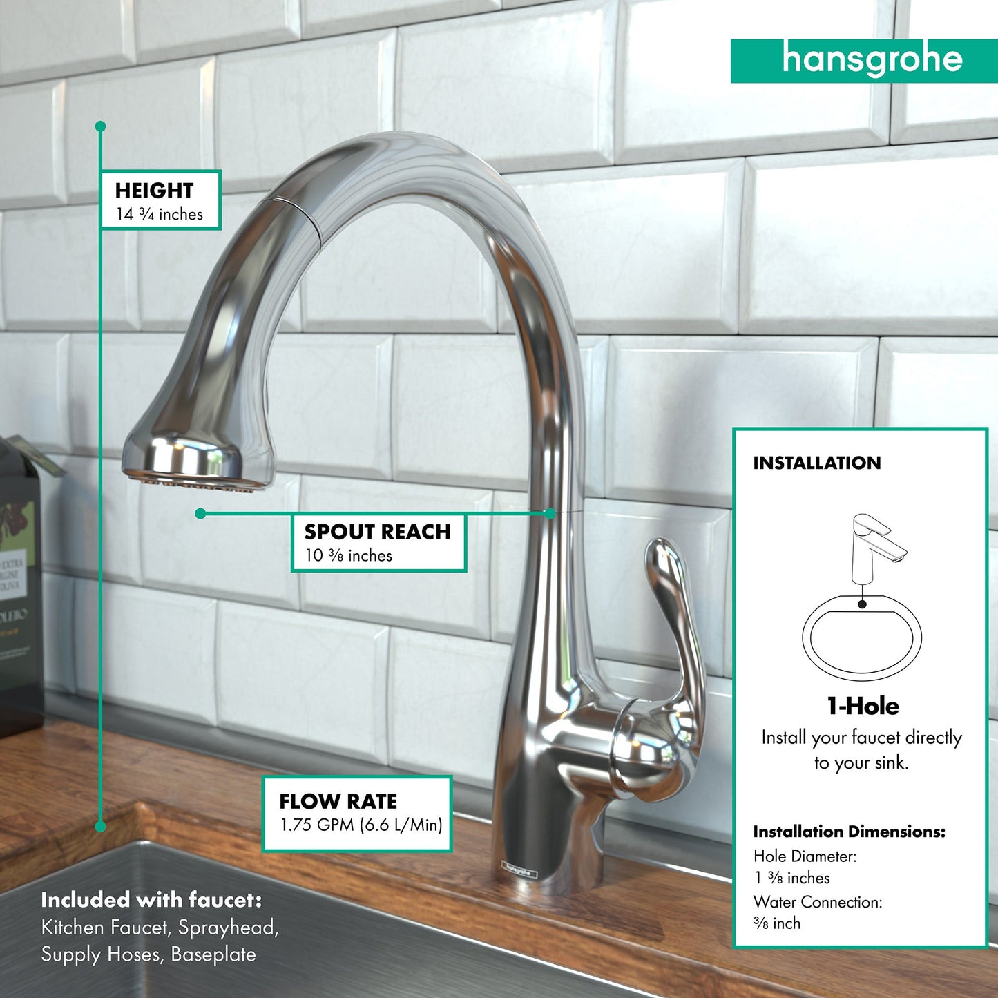 hansgrohe Allegro E Gourmet HighArc Kitchen Faucet, 2-Spray Pull-Down, 1.75 GPM
