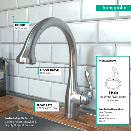 hansgrohe Allegro E Gourmet HighArc Kitchen Faucet, 2-Spray Pull-Down, 1.75 GPM