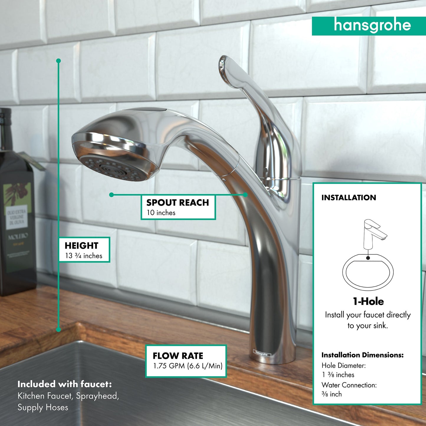 hansgrohe Allegro E Kitchen Faucet, 2-Spray Pull-Out, 1.75 GPM