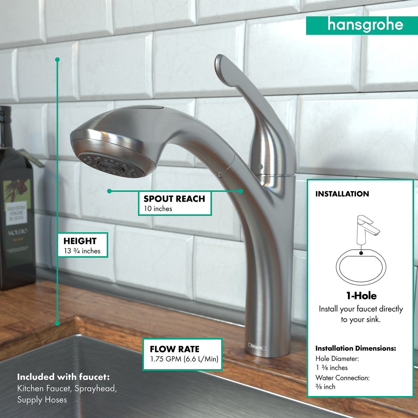 hansgrohe Allegro E Kitchen Faucet, 2-Spray Pull-Out, 1.75 GPM