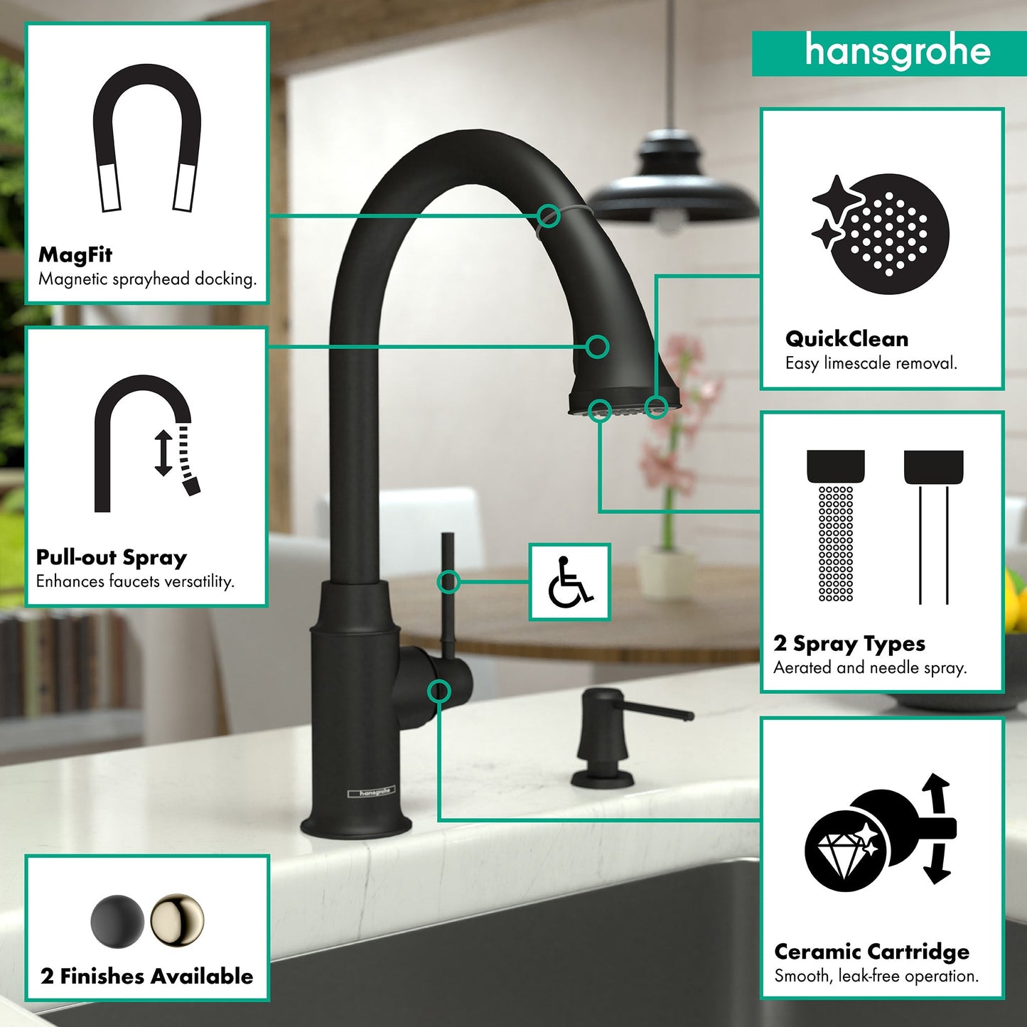 hansgrohe Talis C HighArc Kitchen Faucet, 2-Spray Pull-Down, 1.75 GPM