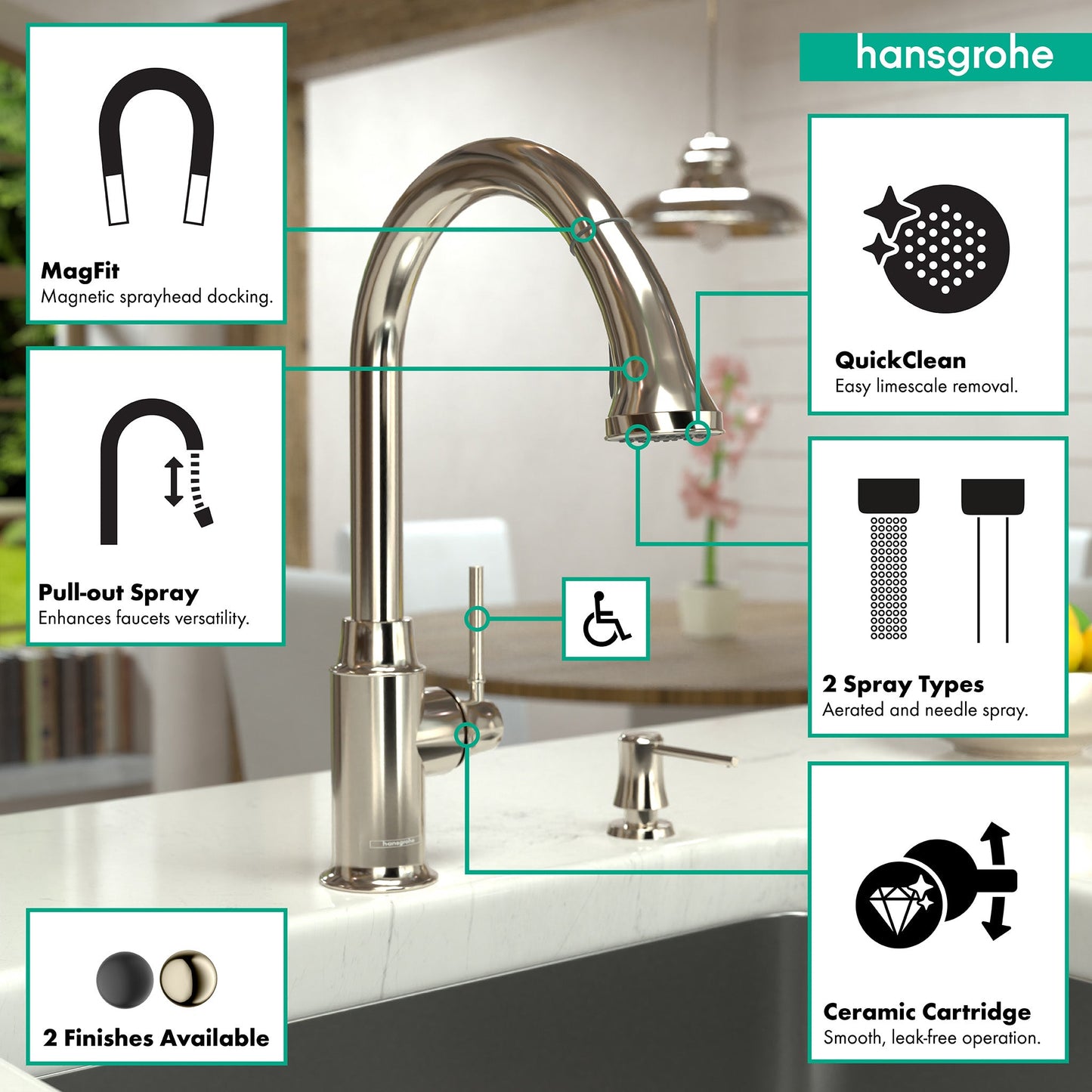 hansgrohe Talis C HighArc Kitchen Faucet, 2-Spray Pull-Down, 1.75 GPM