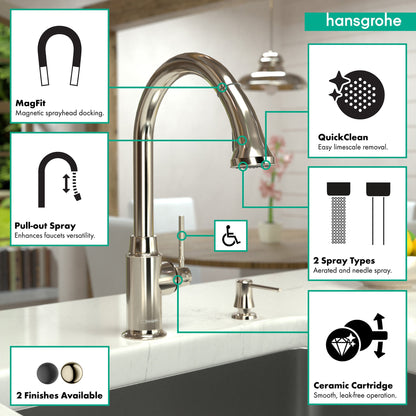 hansgrohe Talis C HighArc Kitchen Faucet, 2-Spray Pull-Down, 1.75 GPM