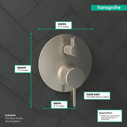 hansgrohe Ecostat Thermostatic Trim S with Volume Control and Diverter