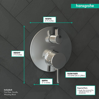 hansgrohe Ecostat Thermostatic Trim S with Volume Control and Diverter