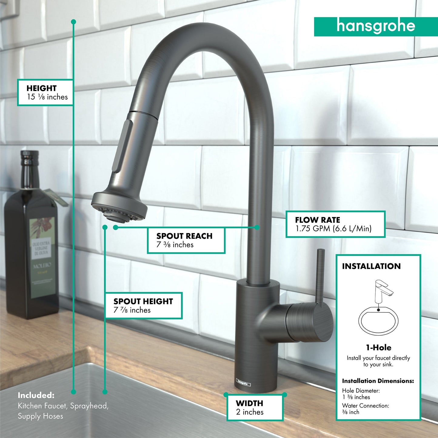 hansgrohe Talis S² Prep Kitchen Faucet, 2-Spray Pull-Down, 1.75 GPM