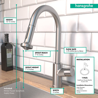 hansgrohe Talis S² Prep Kitchen Faucet, 2-Spray Pull-Down, 1.75 GPM