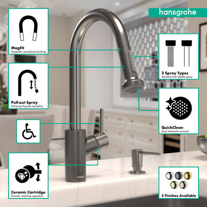 hansgrohe Talis S² HighArc Kitchen Faucet, 2-Spray Pull-Down, 1.5 GPM