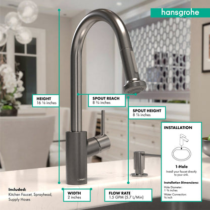 hansgrohe Talis S² HighArc Kitchen Faucet, 2-Spray Pull-Down, 1.5 GPM