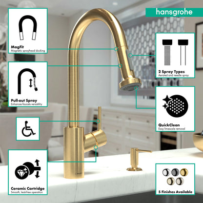 hansgrohe Talis S² HighArc Kitchen Faucet, 2-Spray Pull-Down, 1.5 GPM