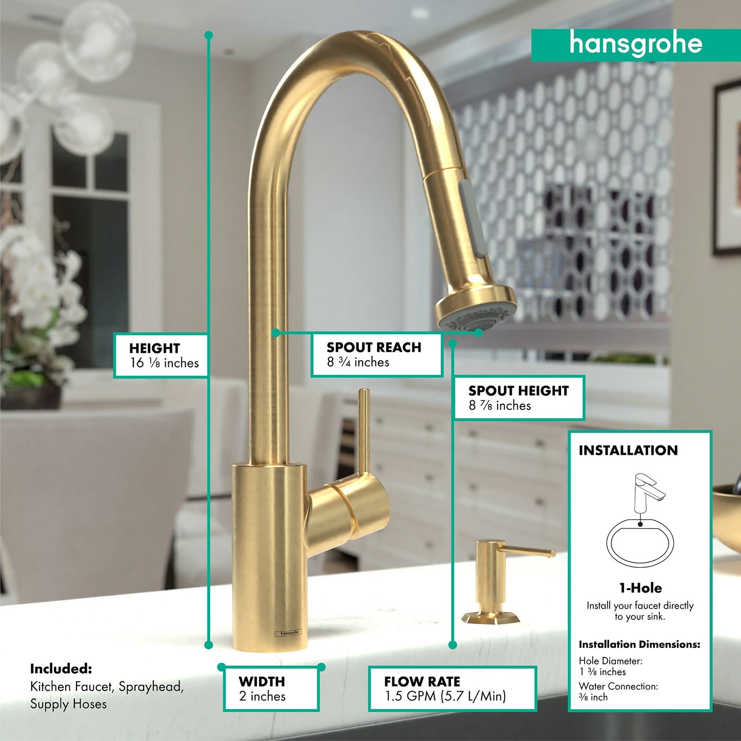 hansgrohe Talis S² HighArc Kitchen Faucet, 2-Spray Pull-Down, 1.5 GPM