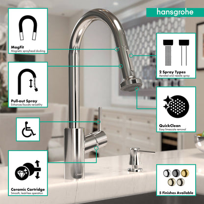 hansgrohe Talis S² HighArc Kitchen Faucet, 2-Spray Pull-Down, 1.5 GPM