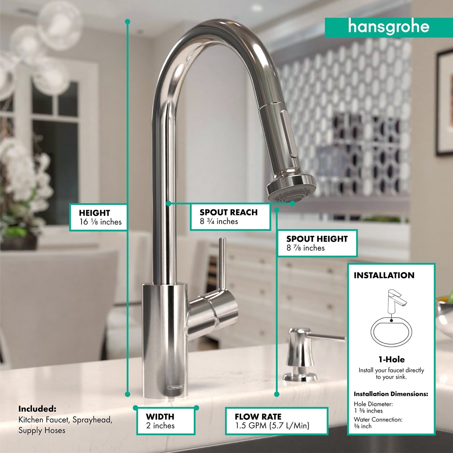 hansgrohe Talis S² HighArc Kitchen Faucet, 2-Spray Pull-Down, 1.5 GPM