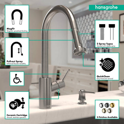 hansgrohe Talis S² HighArc Kitchen Faucet, 2-Spray Pull-Down, 1.5 GPM